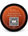 Tree Naturals Natasha's Growth Butter, 2 oz jar with an orange lid label and QR code on a white background.