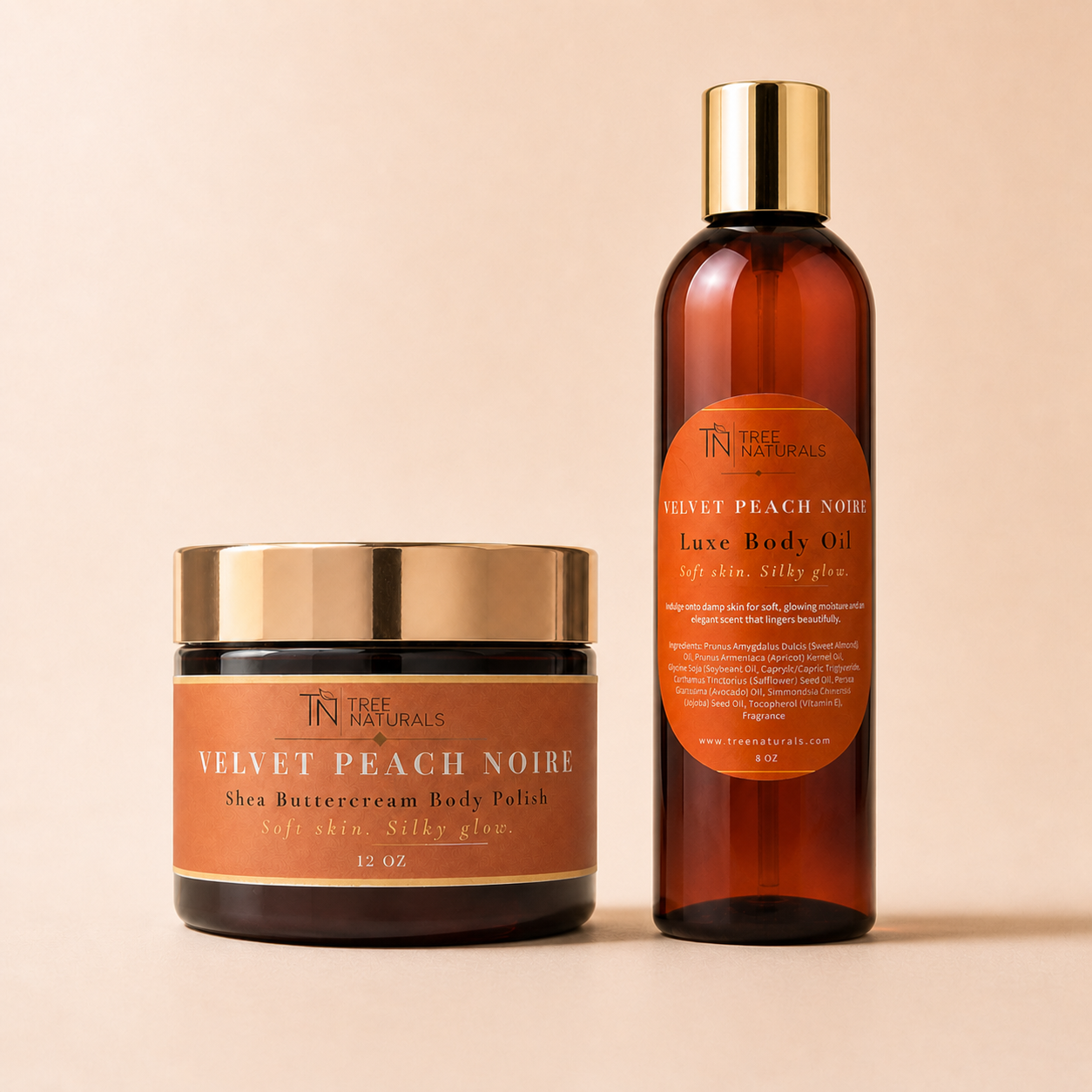 Two beauty products, a jar and a bottle, from The Naturals brand on a beige background.