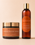 Two beauty products, a jar and a bottle, from The Naturals brand on a beige background.